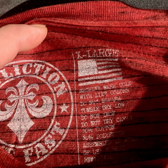 Affliction Men’s, Red Acid Wash, “Live Fast Renegades” Long Sleeve Tee size XL - Picture 8 of 8